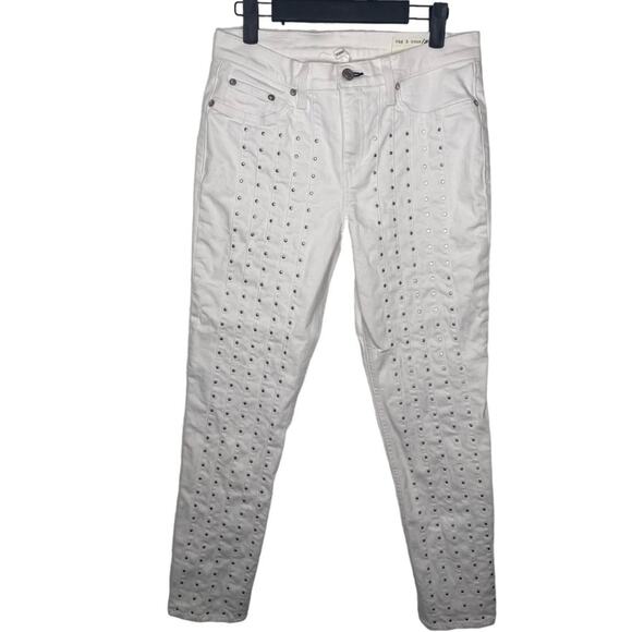 Rag & Bone Womens Jeans Size 29 White Denim Studded Skinny Leg Casual - Picture 1 of 15